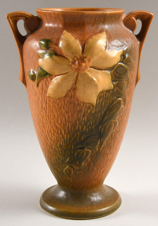 Clematis Autumn Brown 10" Footed Vase by Roseville-1