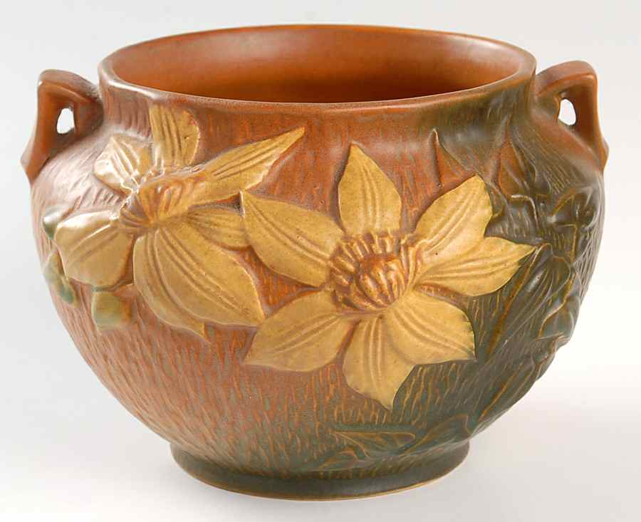 Clematis Autumn Brown 5" Jardiniere by Roseville-1