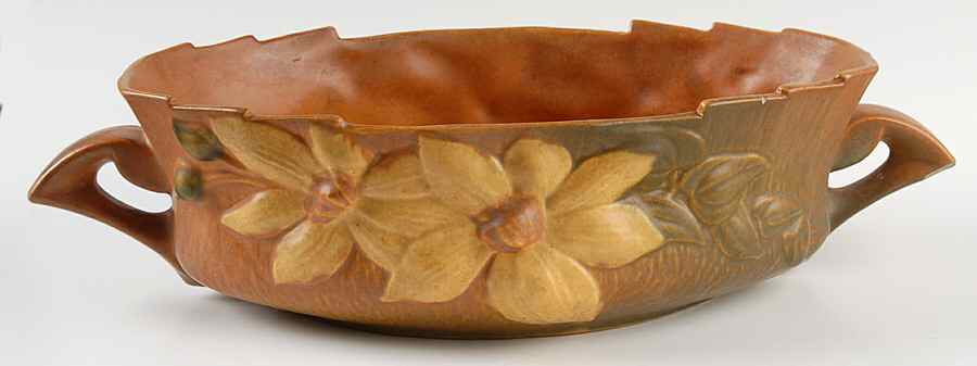 Clematis Autumn Brown 10" Oval Handled Bowl by Roseville-1