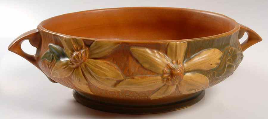 Clematis Autumn Brown 10" Round Handled Bowl by Roseville-1