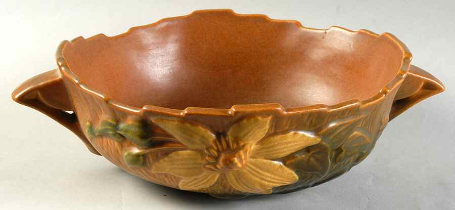 Clematis Autumn Brown Round Handled Bowl by Roseville-1