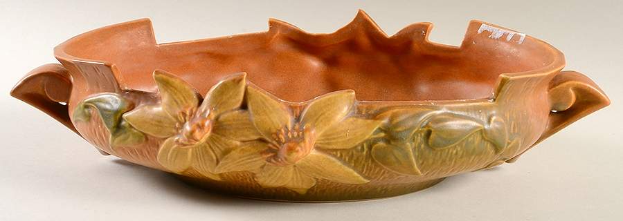 Clematis Autumn Brown 12" Oval Handled Bowl by Roseville-1