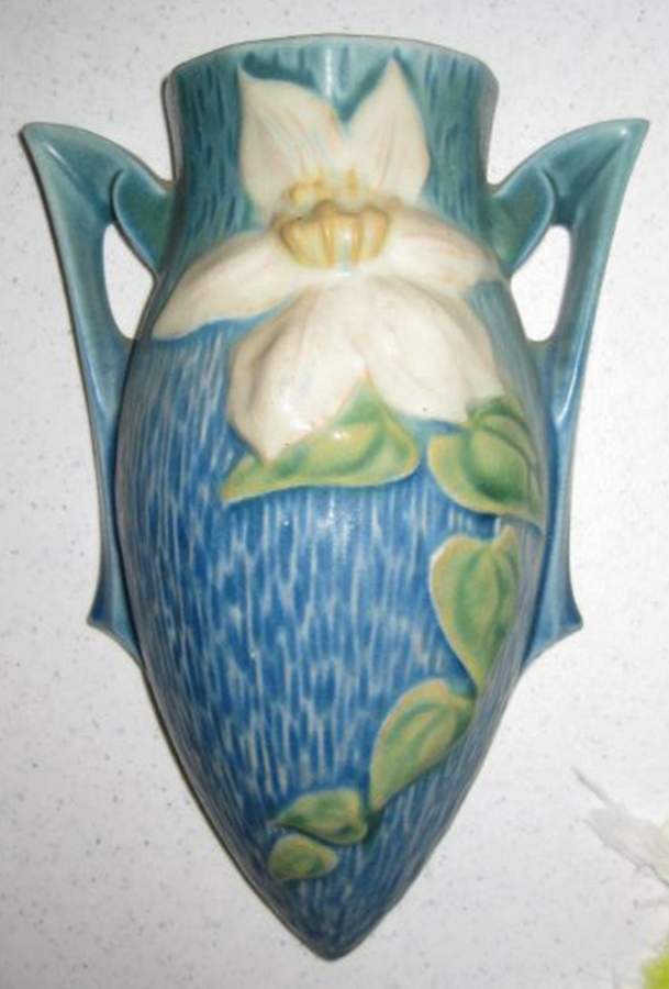 Clematis Ciel Blue 8" Wall Pocket Vase by Roseville-1