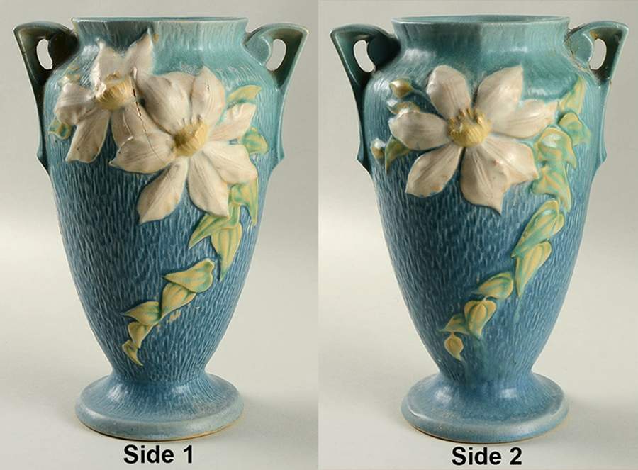 Clematis Ciel Blue 10" Footed Vase by Roseville-1