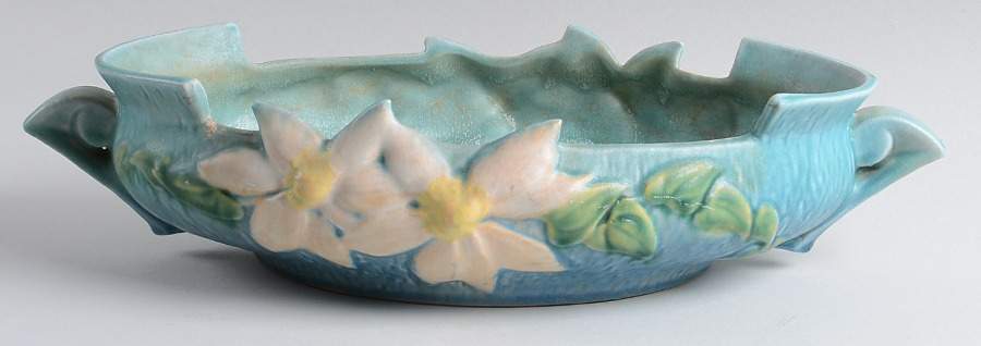 Clematis Ciel Blue 12" Oval Handled Bowl by Roseville-1