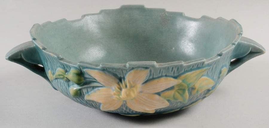 Clematis Ciel Blue Round Handled Bowl by Roseville-1