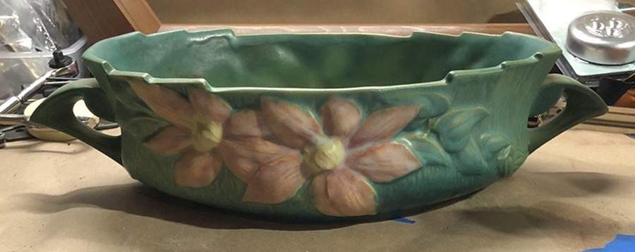 Clematis Forest Green 10" Oval Handled Bowl by Roseville-1