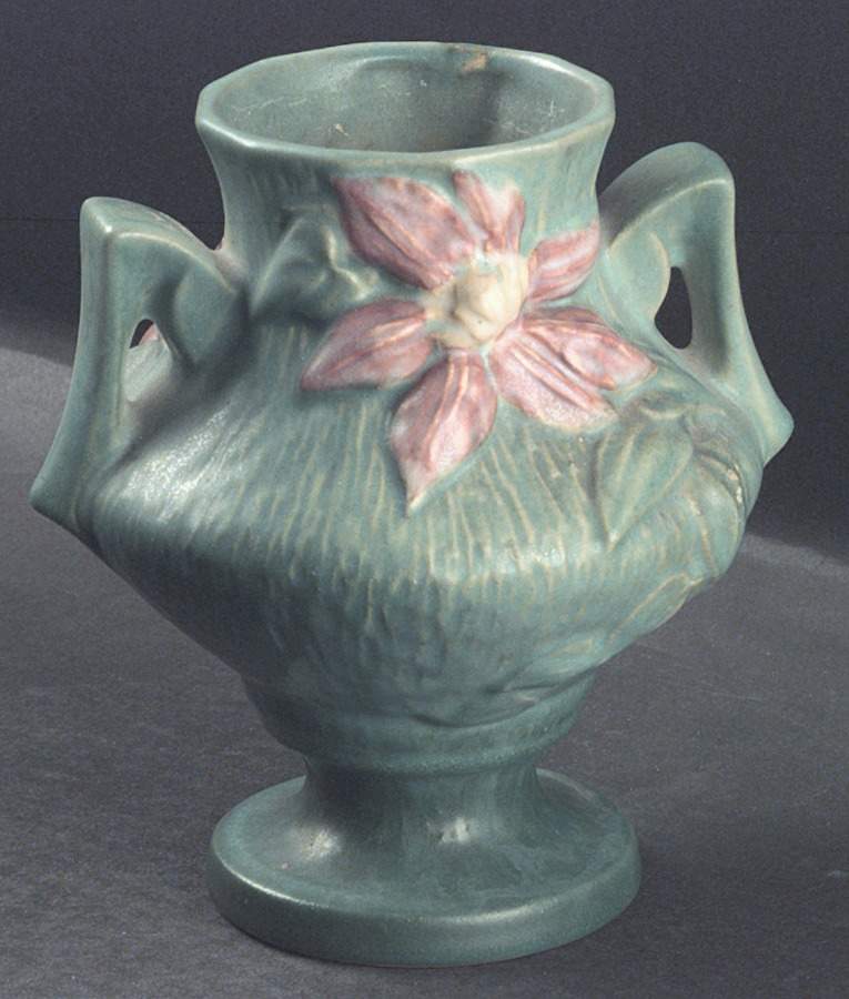 Clematis Forest Green 6" Footed Vase by Roseville-1
