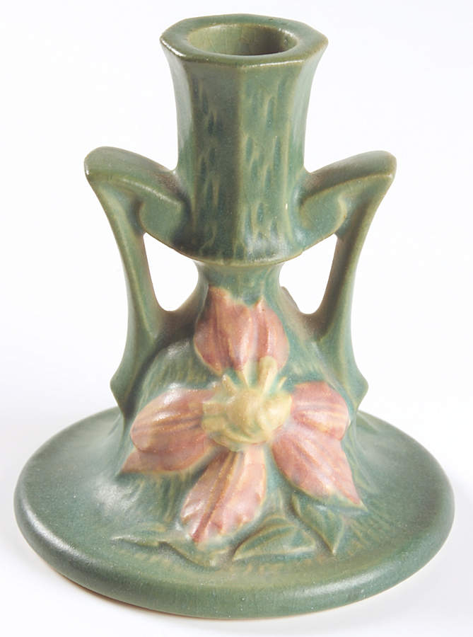 Clematis Forest Green Small Candlestick by Roseville-1