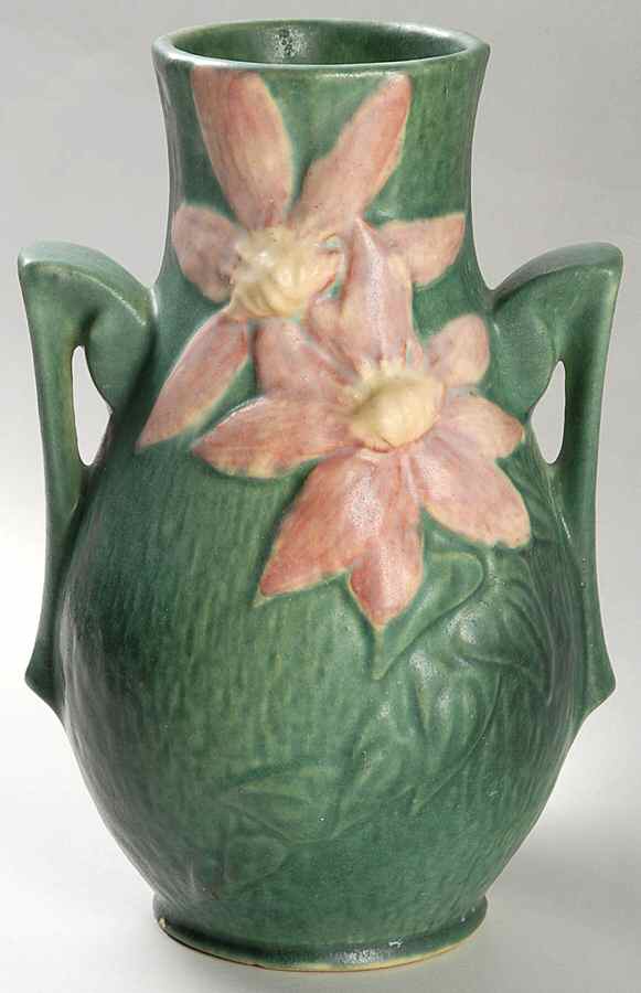 Clematis Forest Green 8" Handled Vase by Roseville-1