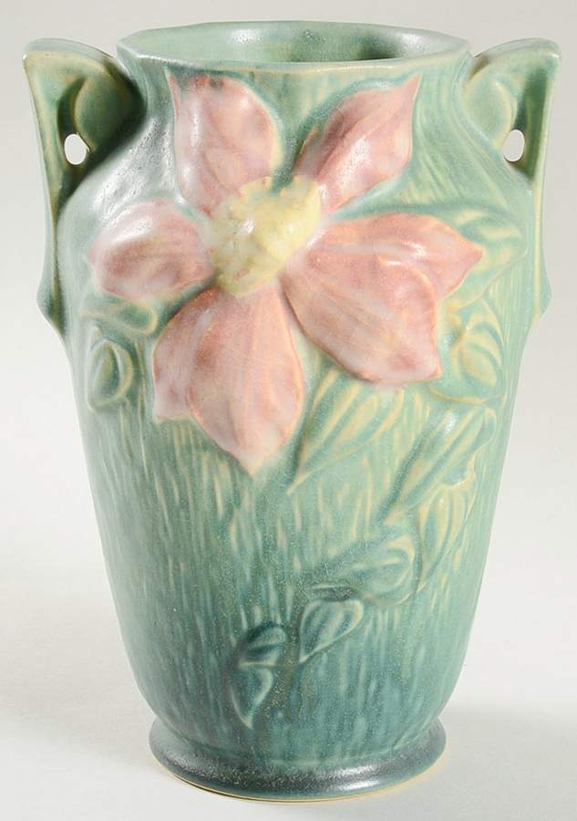 Clematis Forest Green 7" Handled Vase by Roseville-1