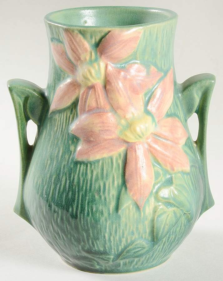 Clematis Forest Green 6" Handled Vase by Roseville-1