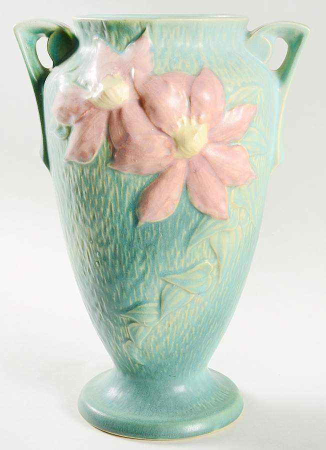 Clematis Forest Green 10" Footed Vase by Roseville-1