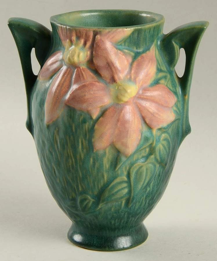 Clematis Forest Green 6" Handled Vase by Roseville-1