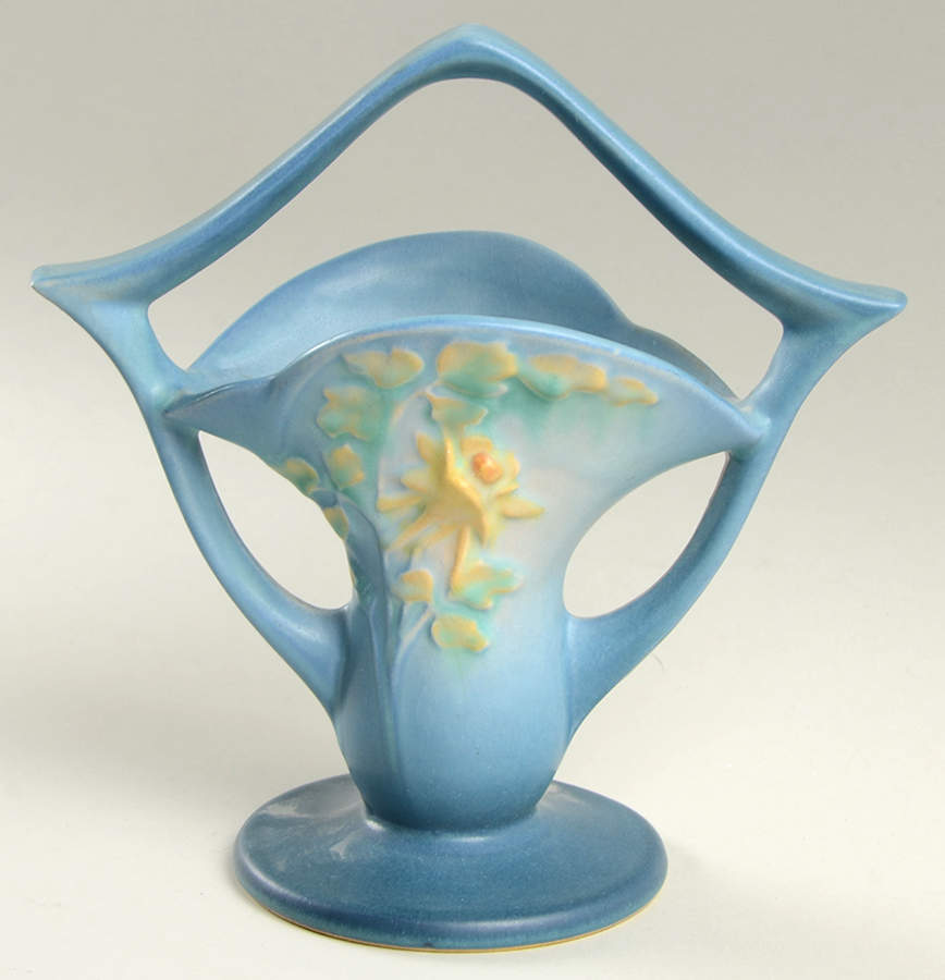 Columbine Blue 7" Handled Basket by Roseville-1