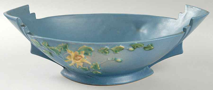 Columbine Blue 12" Oval Handled Bowl by Roseville-1
