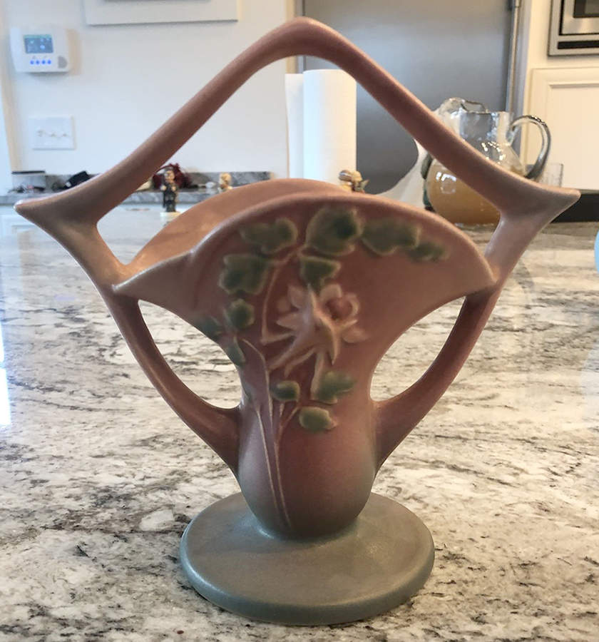 Columbine Pink 7" Handled Basket by Roseville-1