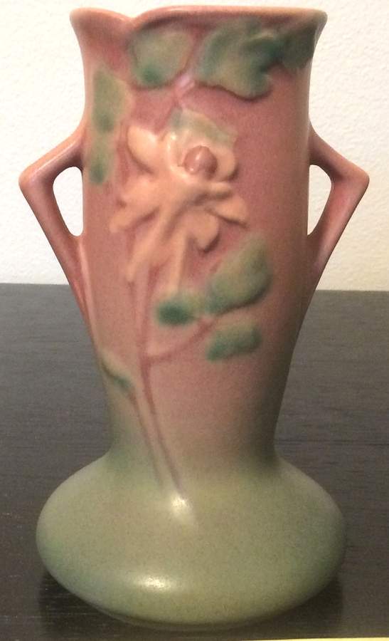 Columbine Pink 6" Handled Vase by Roseville-1