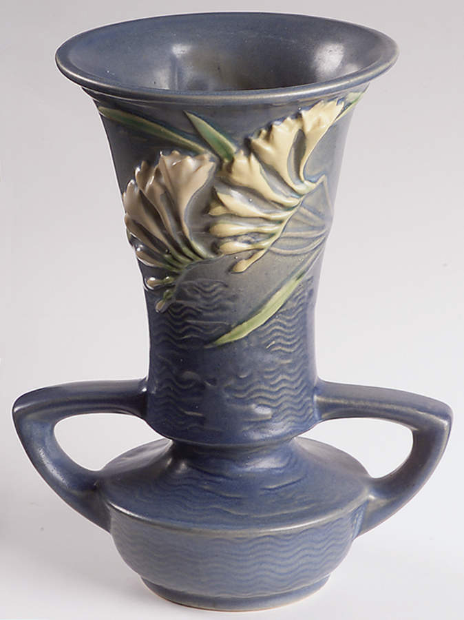 Freesia Delft Blue 9" Footed Vase by Roseville-1