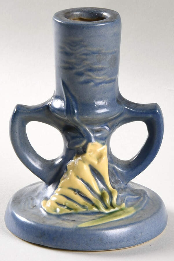 Freesia Delft Blue Small Candlestick by Roseville-1