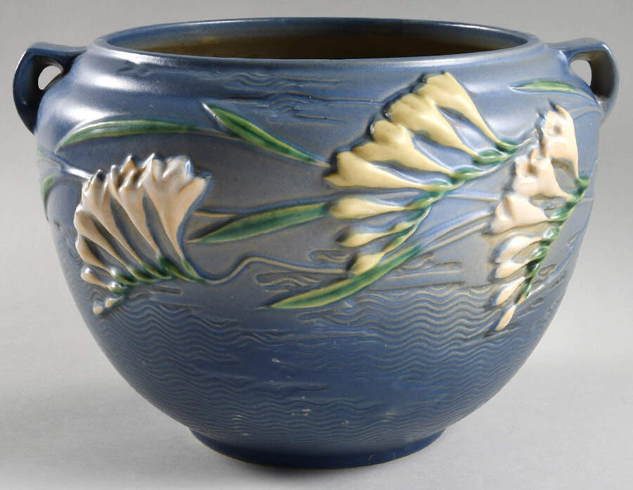 Freesia Delft Blue 8" Jardiniere Bowl by Roseville-1