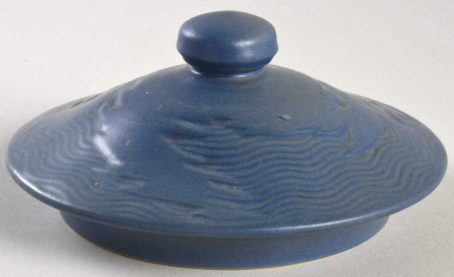 Freesia Delft Blue Lid for Cookie Jar by Roseville-1