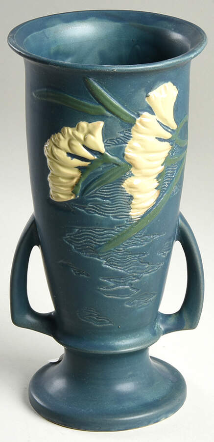 Freesia Delft Blue 10" Footed Vase by Roseville-1