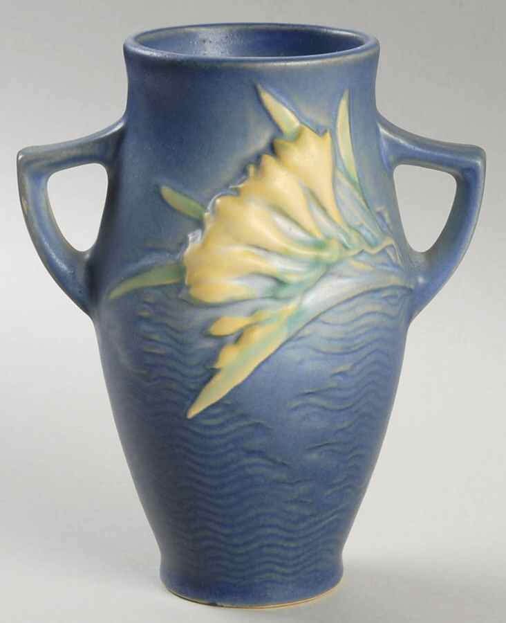 Freesia Delft Blue 6" Handled Vase by Roseville-1