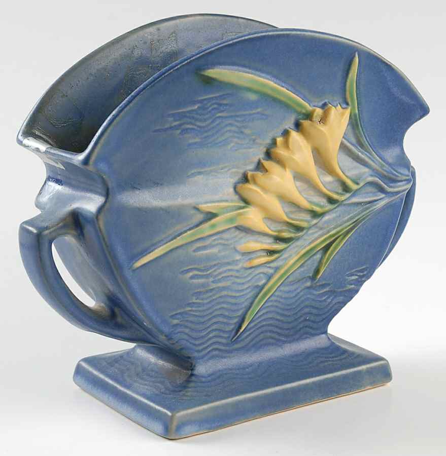 Freesia Delft Blue 6" Fan Vase by Roseville-1