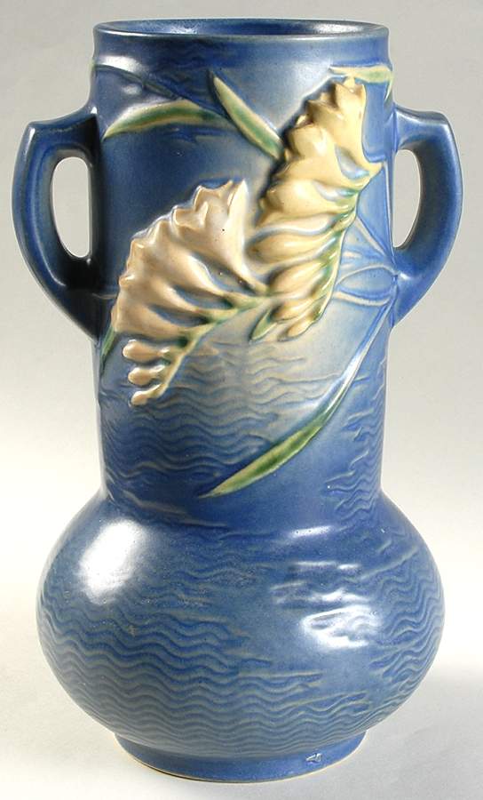 Freesia Delft Blue 10" Handled Vase by Roseville-1