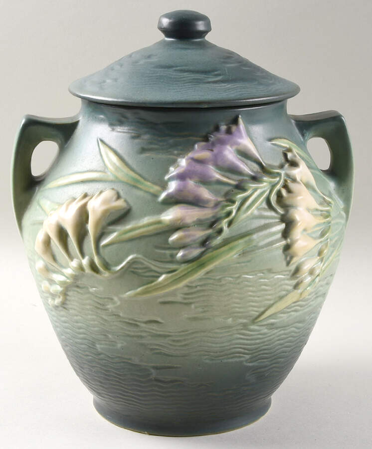 Freesia Green Cookie Jar & Lid by Roseville-1
