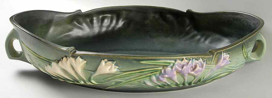 Freesia Green 14" Oval Handled Bowl by Roseville-1