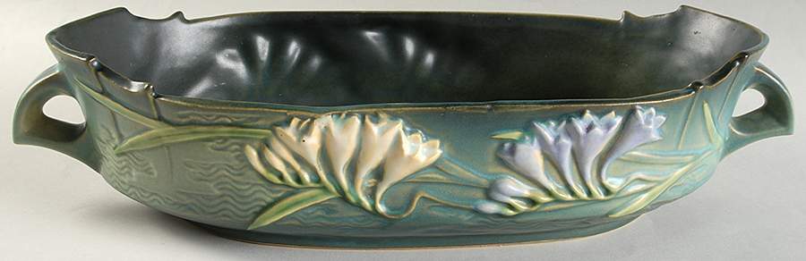 Freesia Green 12" Oval Handled Bowl by Roseville-1