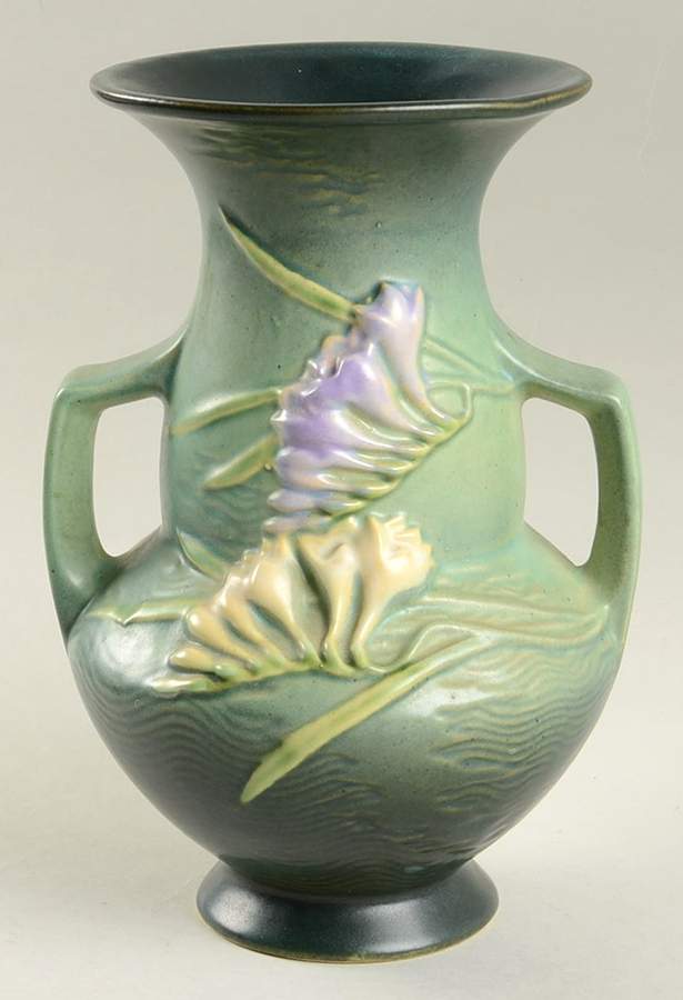 Freesia Green 8" Handled Vase by Roseville-1