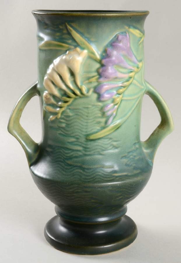 Freesia Green 9" Handled Vase by Roseville-1