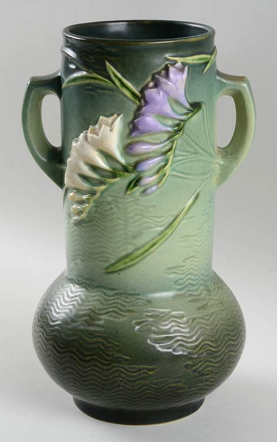 Freesia Green 10" Handled Vase by Roseville-1