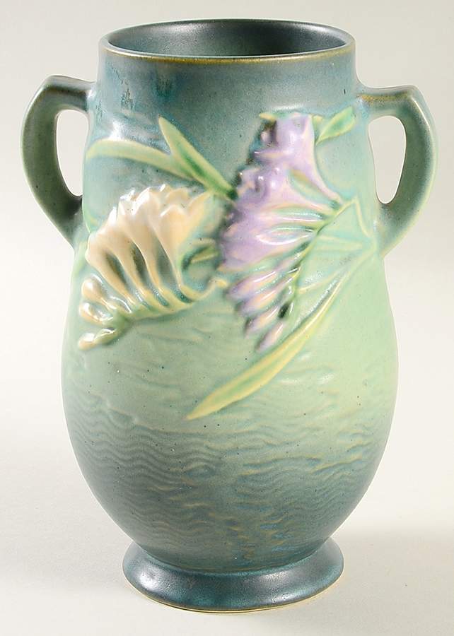 Freesia Green 7" Handled Vase by Roseville-1