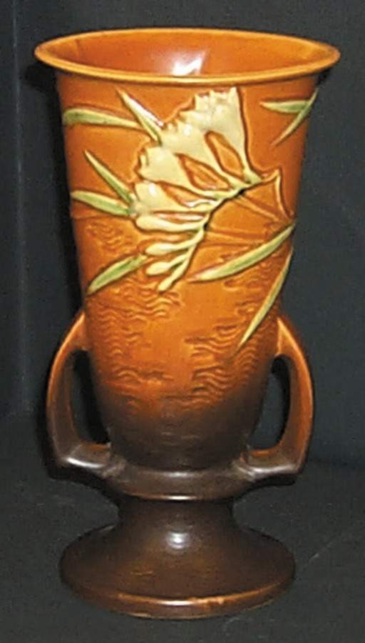 Freesia Tangerine 10" Footed Vase by Roseville-1