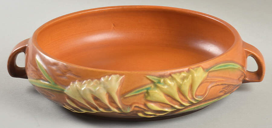 Freesia Tangerine Round Handled Bowl by Roseville-1