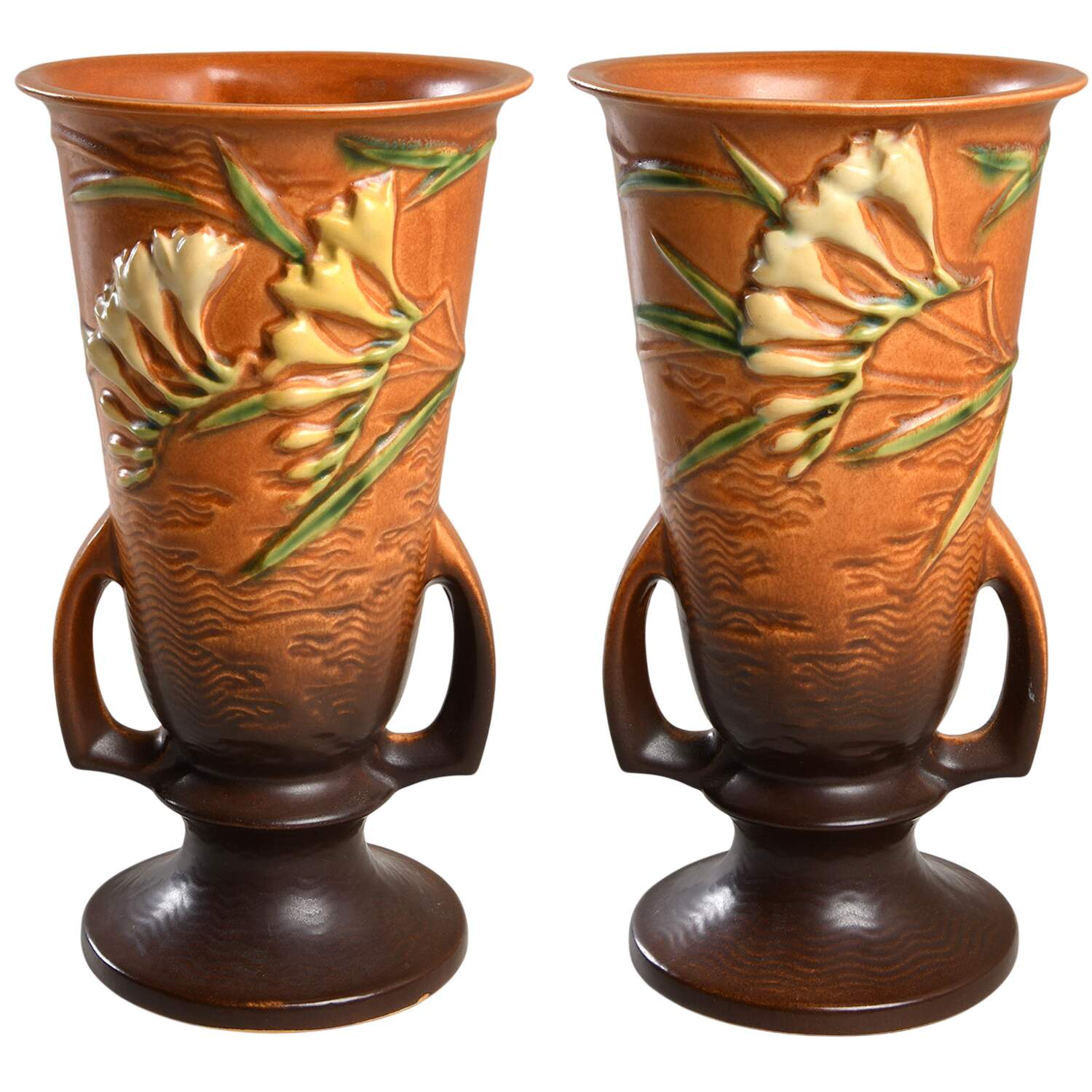 Freesia Tangerine 10" Footed Vase by Roseville-1