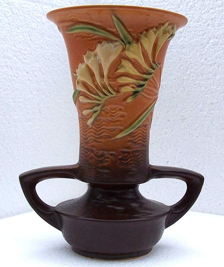 Freesia Tangerine 9" Footed Vase by Roseville-1