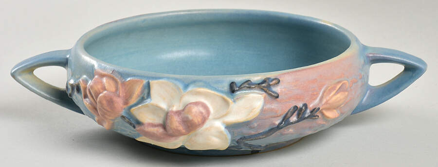 Magnolia Blue 6" Round Handled Bowl by Roseville-1