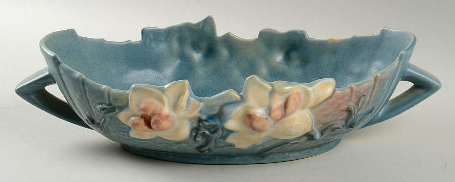 Magnolia Blue 10" Oval Handled Bowl by Roseville-1