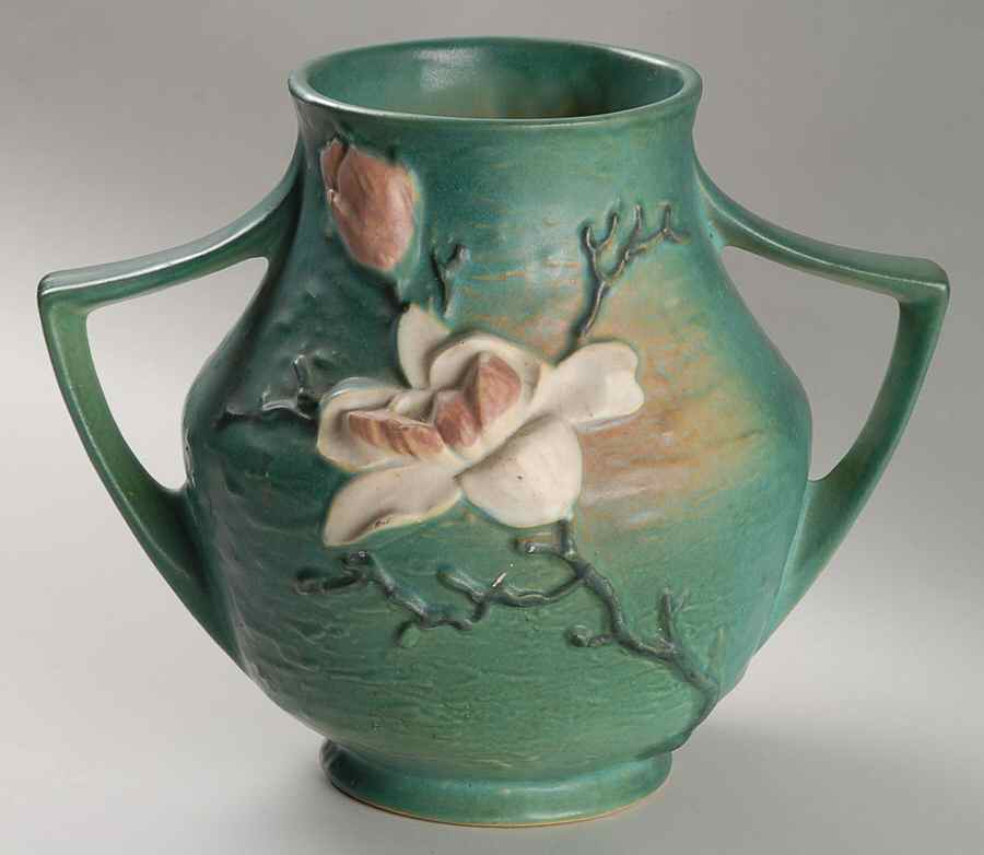 Magnolia Green 8" Handled Vase by Roseville-1