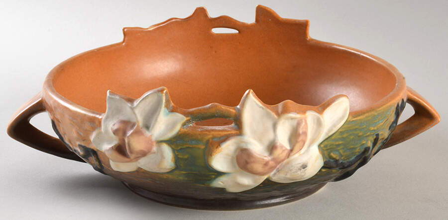 Magnolia Terra Cotta Round Handled Bowl by Roseville-1