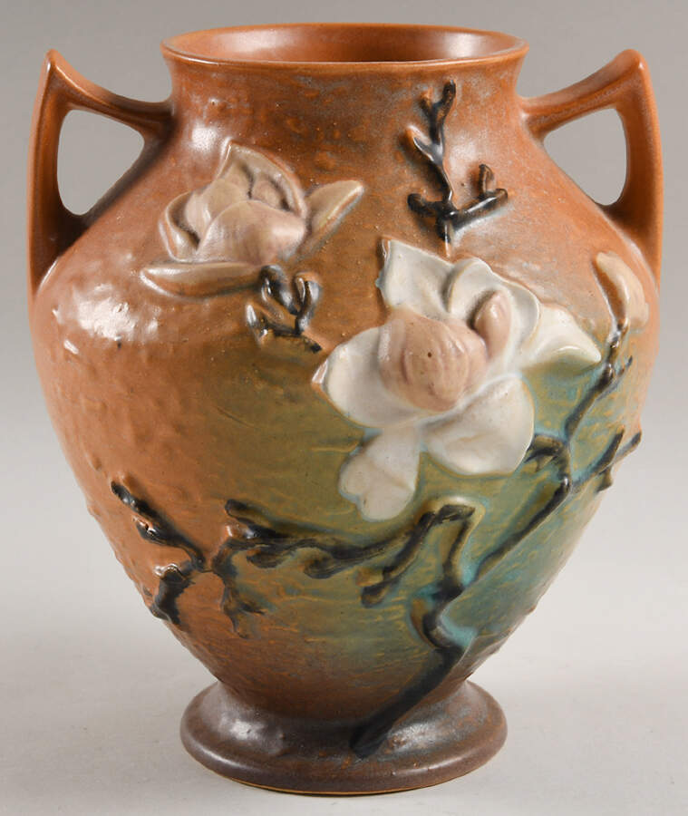 Magnolia Terra Cotta 8" Handled Vase by Roseville-1