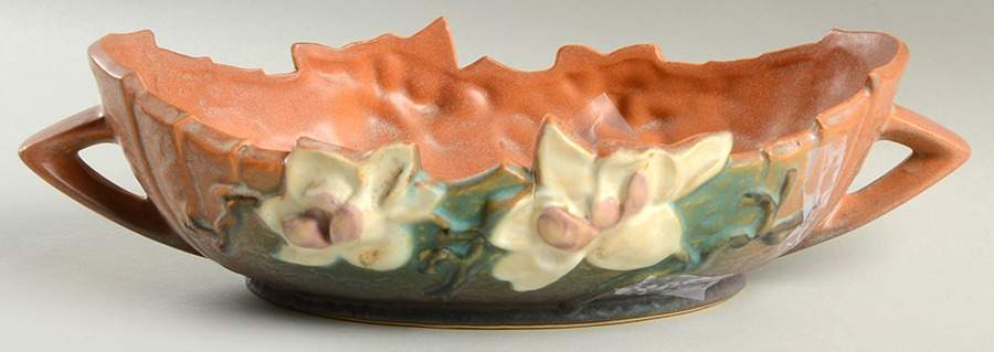 Magnolia Terra Cotta 10" Oval Handled Bowl by Roseville-1