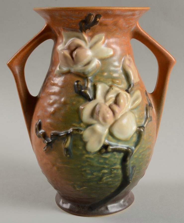 Magnolia Terra Cotta 7" Handled Vase by Roseville-1