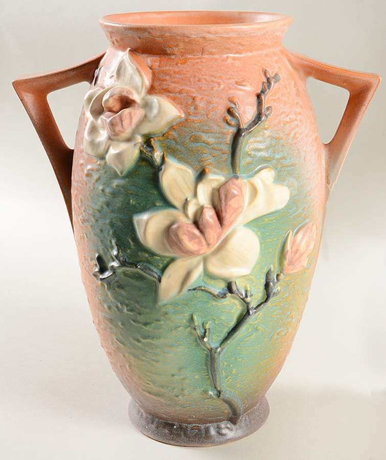 Magnolia Terra Cotta 12" Handled Vase by Roseville-1