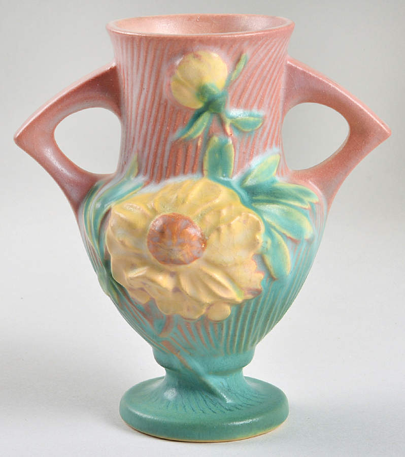 Peony Coral (Pink) 6" Footed Vase by Roseville-1